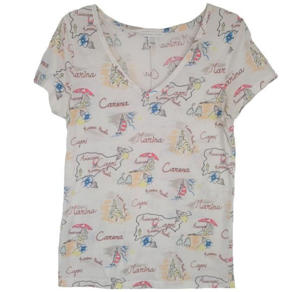 Victorias Secret Womens Size Large White Sail Boat Design‎ Short Sleeve T Shirt